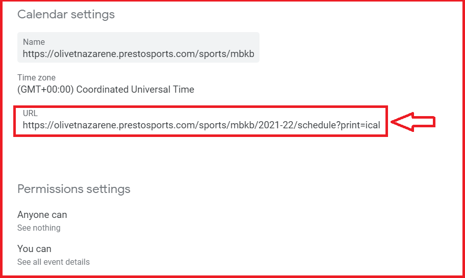Google Calendar Settings
